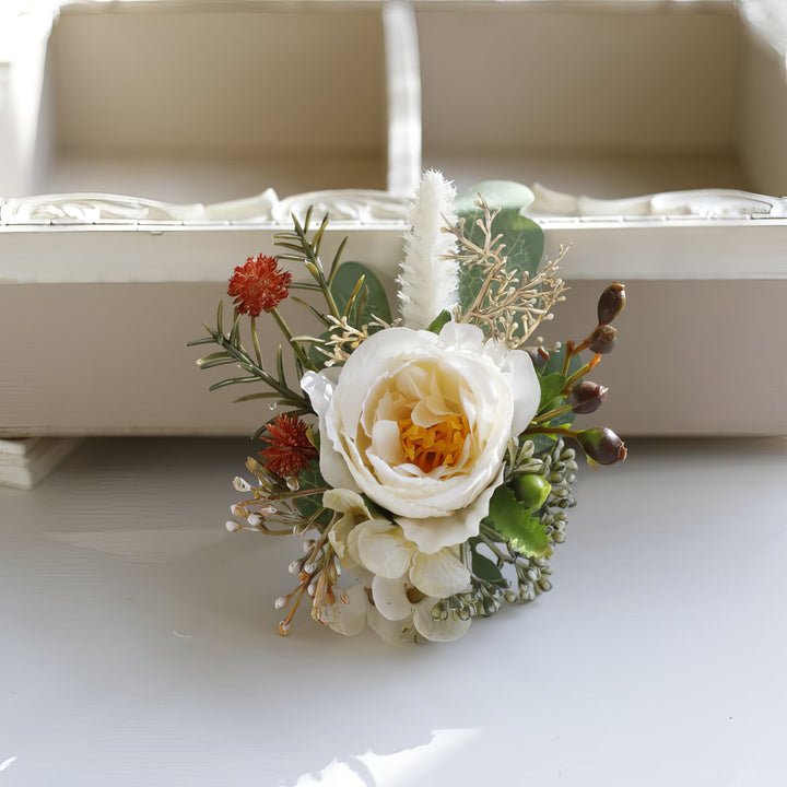 Rustic Ivory and Greenery Corsage