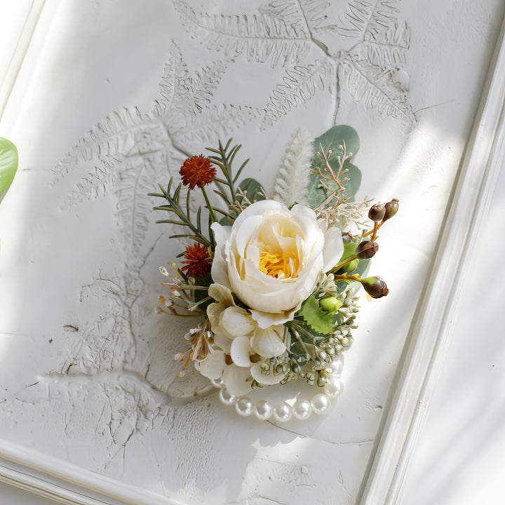 Rustic Ivory and Greenery Corsage