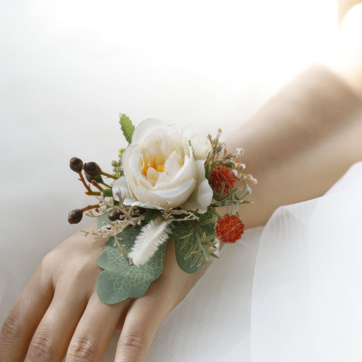 Rustic Ivory and Greenery Corsage