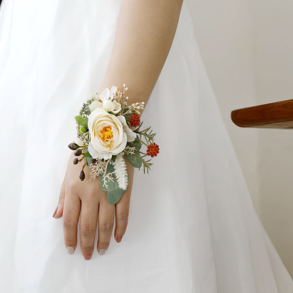 Rustic Ivory and Greenery Corsage