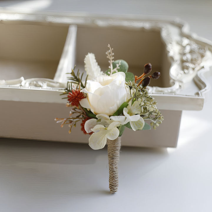 Ivory Rose and Rustic Greenery Boutonniere