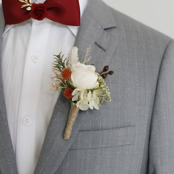 Ivory Rose and Rustic Greenery Boutonniere