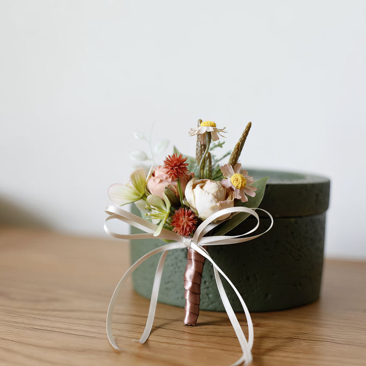 Rustic Peony and Daisy Boutonniere In rustic pink