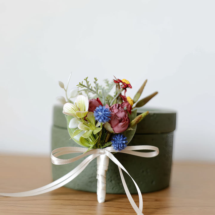 Rustic Peony and Daisy Boutonniere In dusty rose