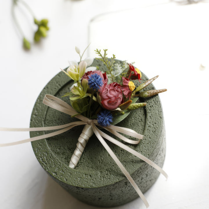 Rustic Peony and Daisy Boutonniere In dusty rose