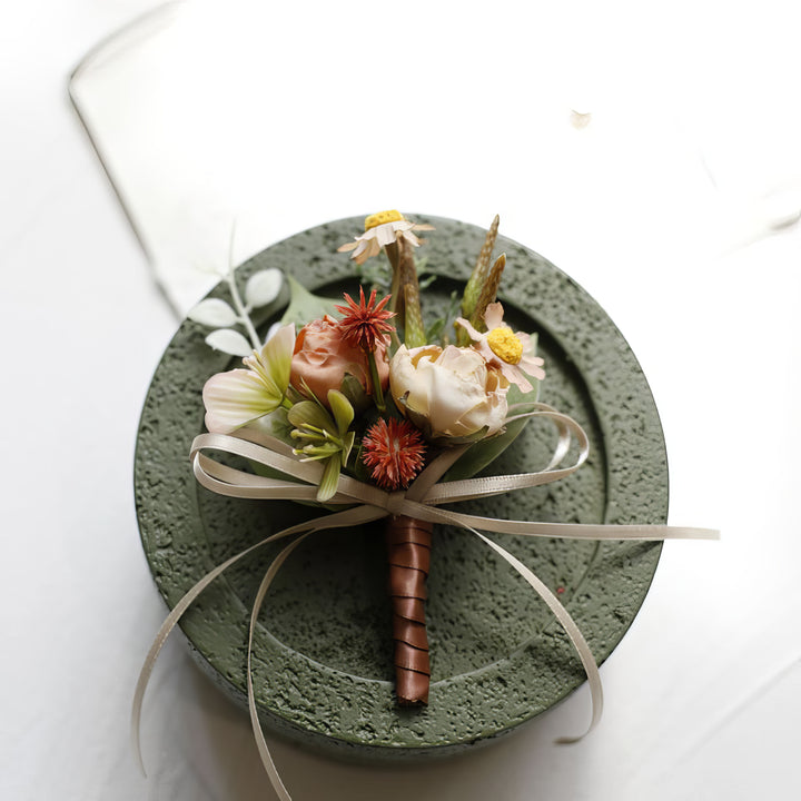 Rustic Peony and Daisy Boutonniere In rustic pink