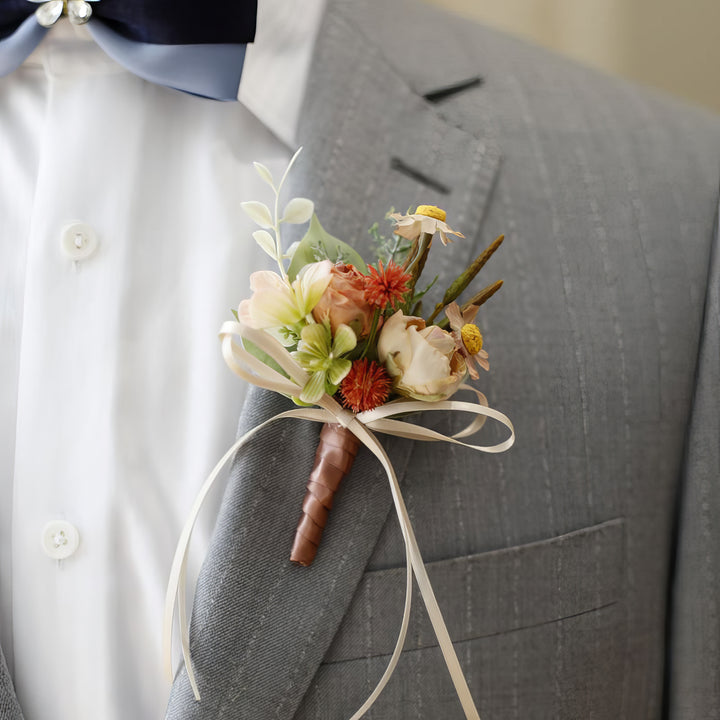 Rustic Peony and Daisy Boutonniere In rustic pink