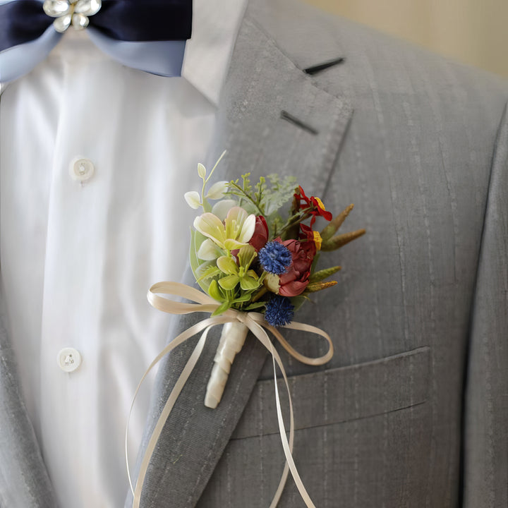 Rustic Peony and Daisy Boutonniere In dusty rose