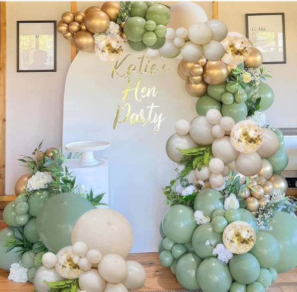 Balloon Arch - 131 pcs Gold and Green Balloon Garland Kit for Hen Parties