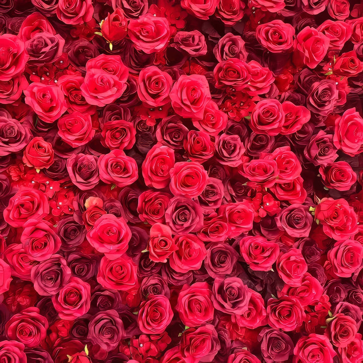 Crimson Rose Luxury Floral Wall Backdrop for weddings, proms, and special occasions.