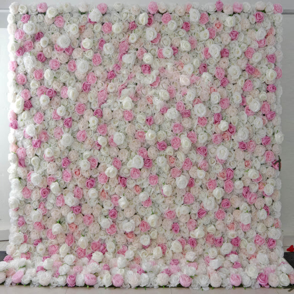 Romantic blush pink and ivory floral wall backdrop for weddings and special events.
