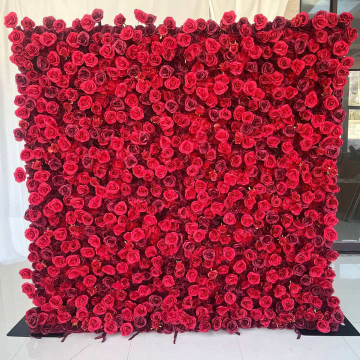 Elegant crimson rose flower wall backdrop for luxury weddings and events.