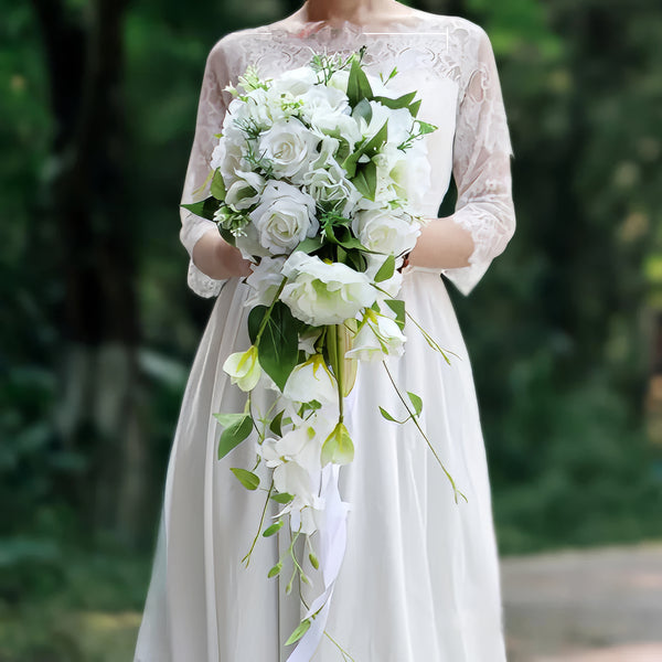 Elegant Cascade Bridal Bouquet In Pristine White