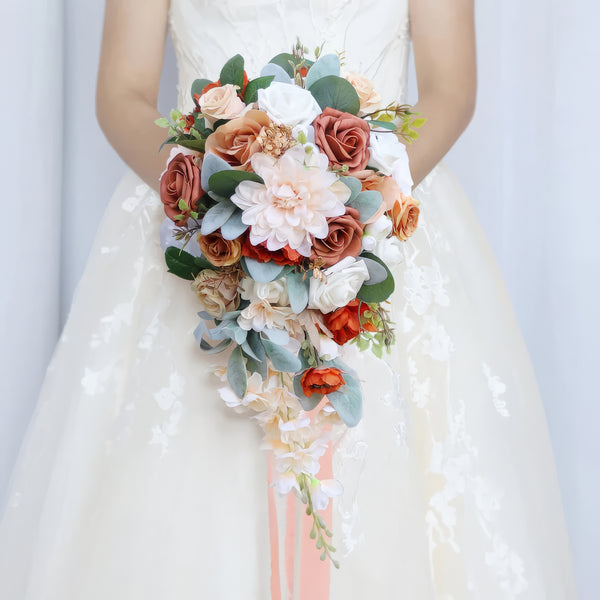 Dusty Rose, Peach, and White Cascade Bridal Bouquet