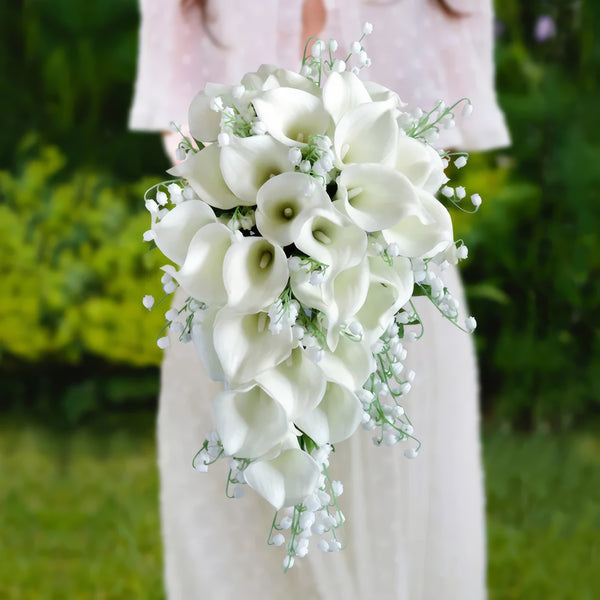 Elegant White Calla Lily Cascade Bridal Bouquet