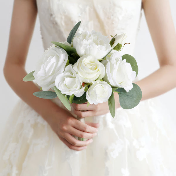 Simple White Rose and Eucalyptus Bridal Bouquet