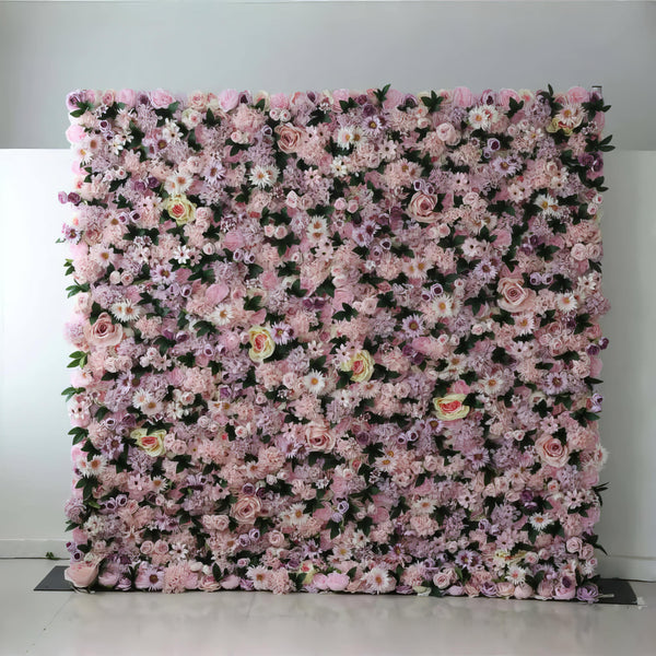 Lavender and pink flower wall backdrop for weddings and parties.
