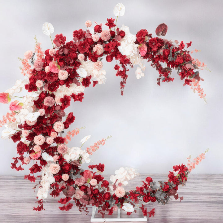 Crescent Moon Red Flower Wedding Arch for Wedding Party Decor Proposal