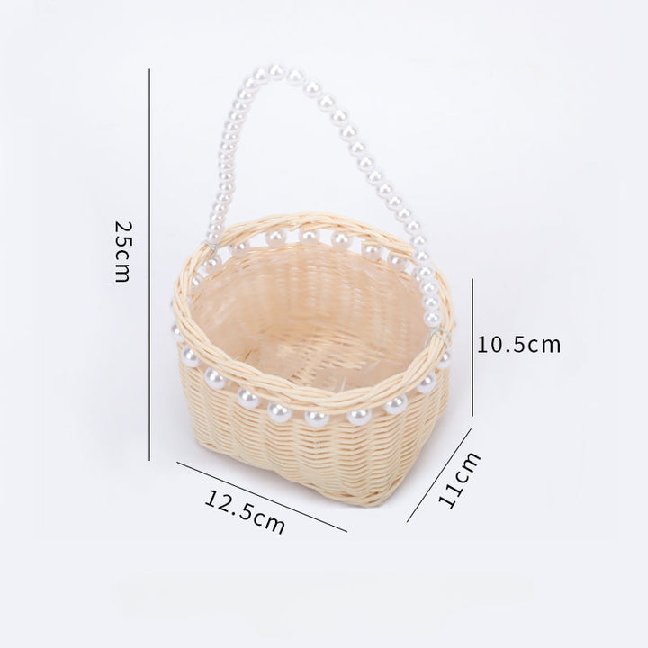 Waterproof Rattan Flower Basket with Pearl Handle