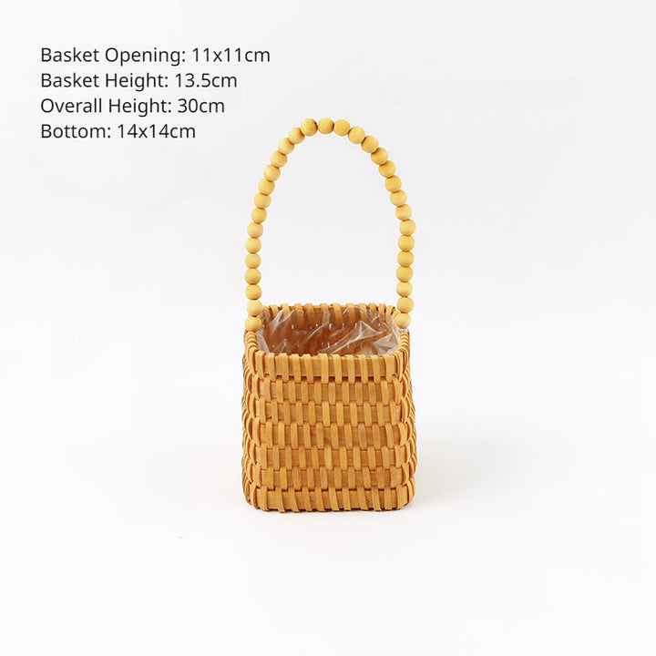 Rattan Flower Basket with Wood Beads Handle