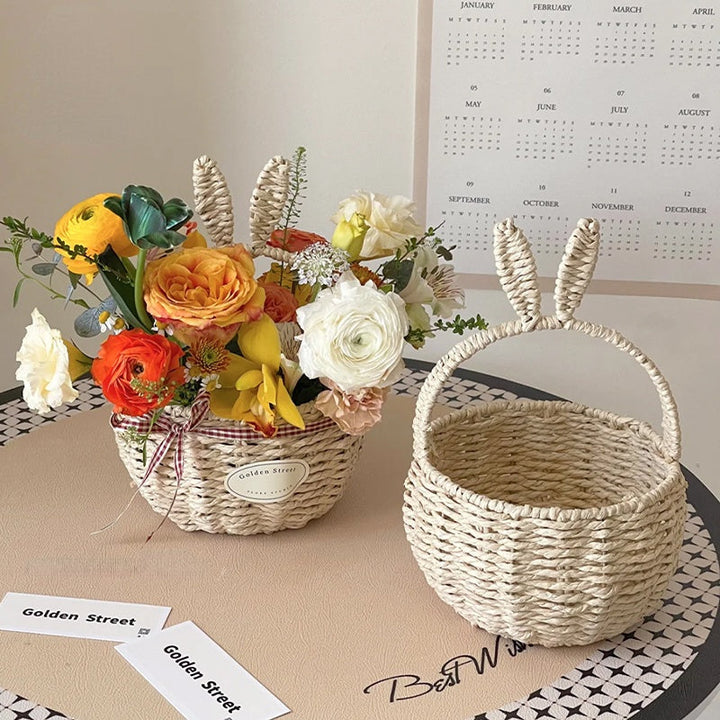 Rattan Rabbit Basket for Flower Arrangement