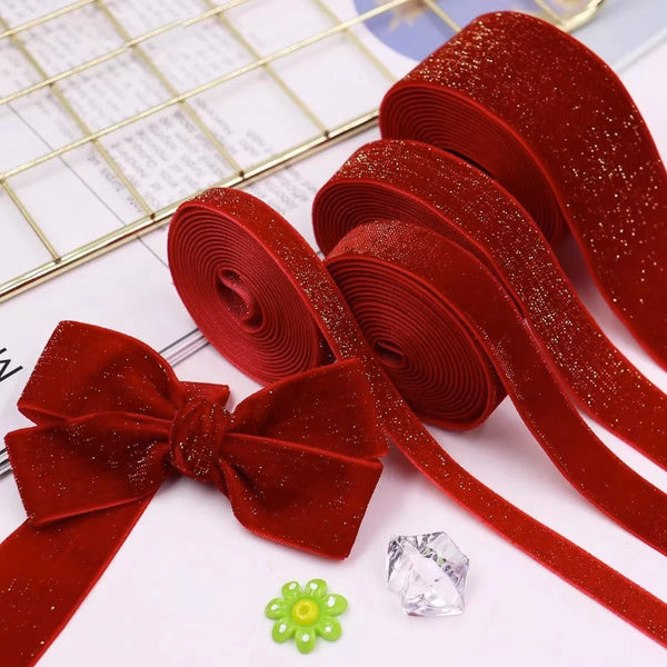 Glittering Red Velvet Ribbon for Holiday