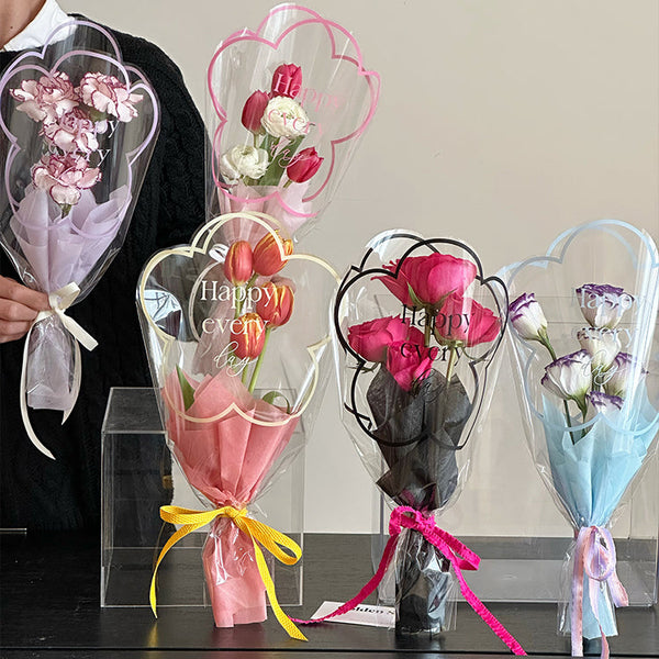 Transparent Flower Shaped Bouquet Bags Pack 50