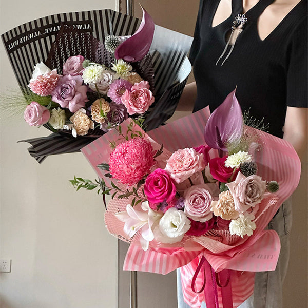 Frosted Striped Plastic Bouquet Wrap Pack 20 (58x58cm)