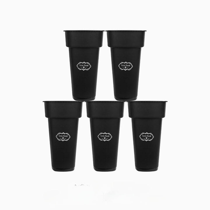 White Black Plastic Flower Buckets Pack 5