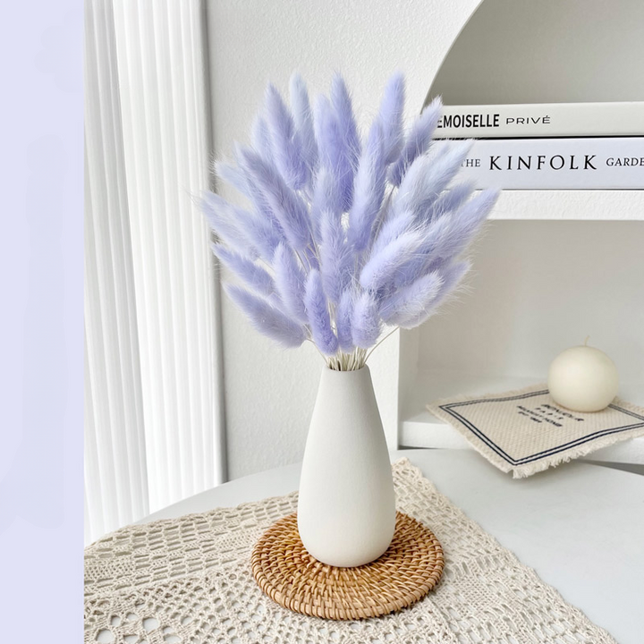 Small White Vase with Dried Rabbit Tail Grass