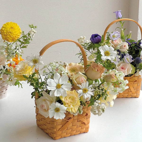 Square Rattan Flower Basket with Bow