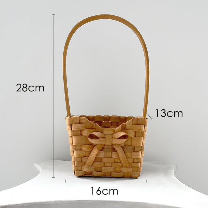 Square Rattan Flower Basket with Bow