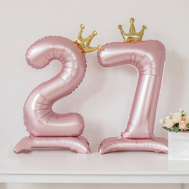 40 Inch Pink Standing Number Balloons with Crown