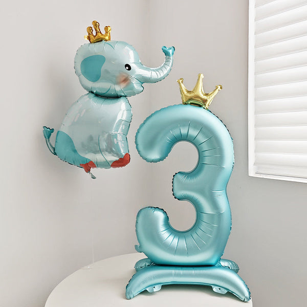40 Inch Blue Standing Number Balloons with Crown