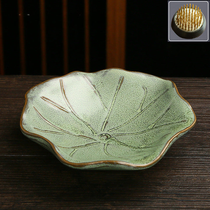 Vintage Zen Lotus Leaf Ikebana Bowl