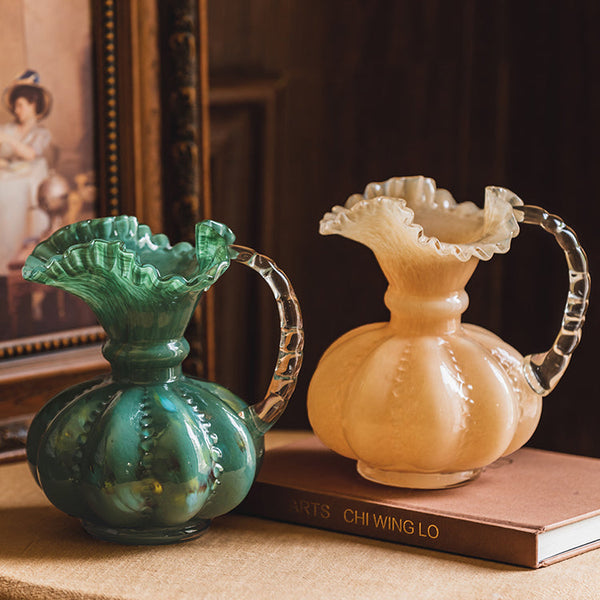 Vintage Ruffled Edged Glass Jug Vase