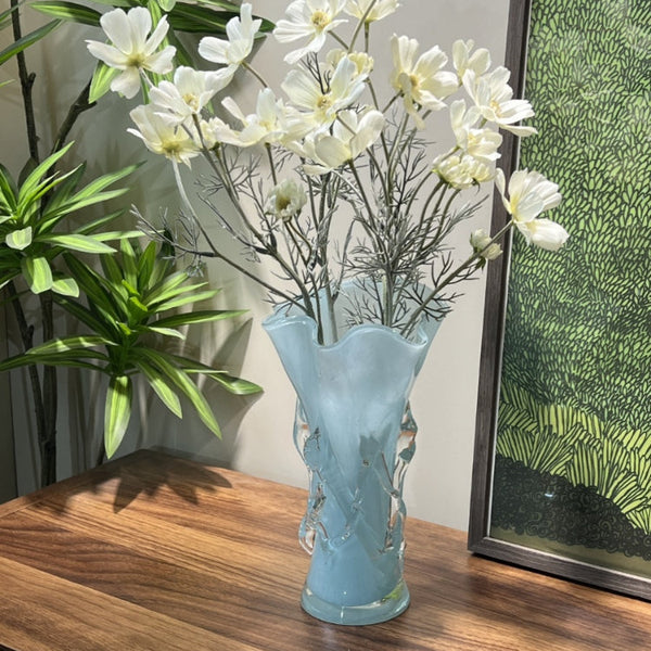 Blue Rolled Edge Art Glass Vase