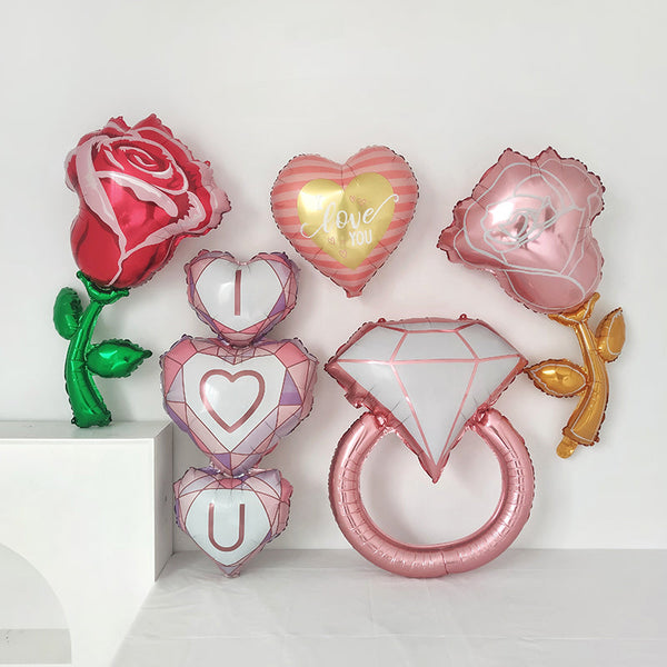 Diamond Ring Rose Heart Valentine's Day Balloon