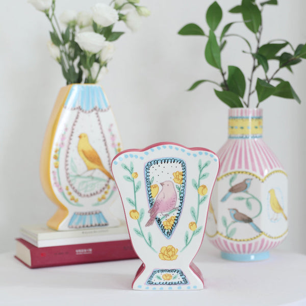Nightingale and Rose Vintage Ceramic Vase