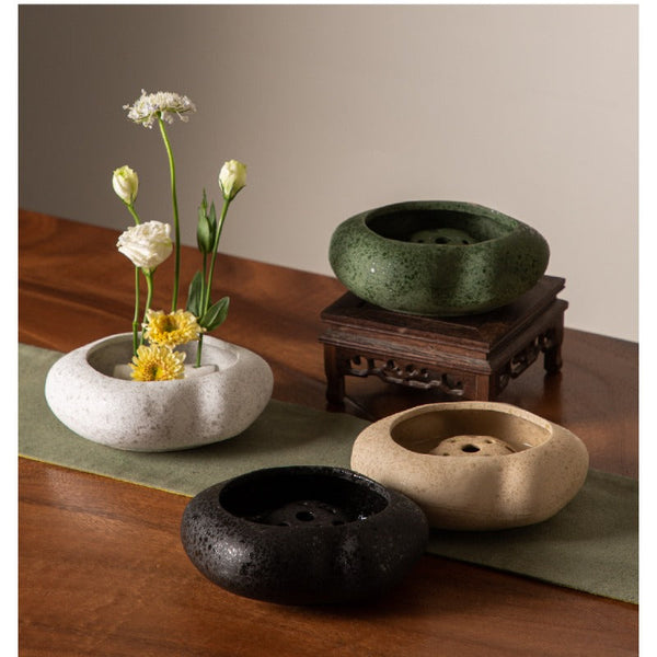 Japanese Ikebana Bowl Vase with Flower Frog