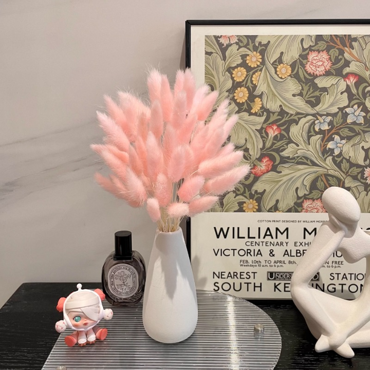 Small White Vase with Dried Rabbit Tail Grass