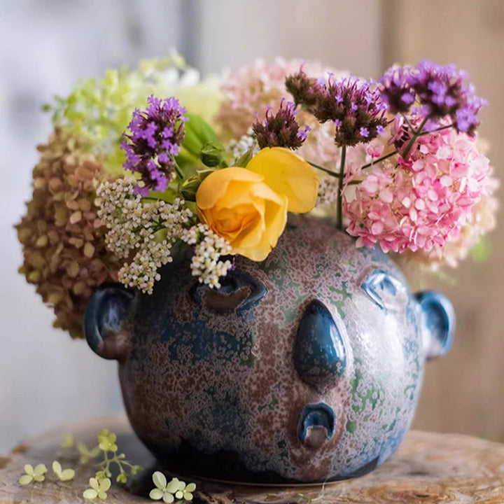 Distressed Vintage Artistic Ceramic Face Vase