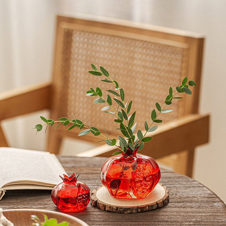 Pomegranate Shaped Red Glass Vase Set