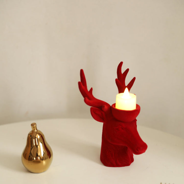 Flocking Deer Head Resin Candle Holder