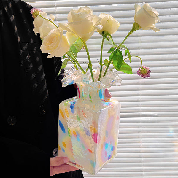 Square Fenton-Style Vintage Glass Art Vase