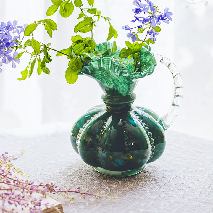 Vintage Ruffled Edged Glass Jug Vase