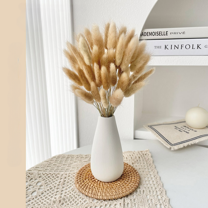 Small White Vase with Dried Rabbit Tail Grass