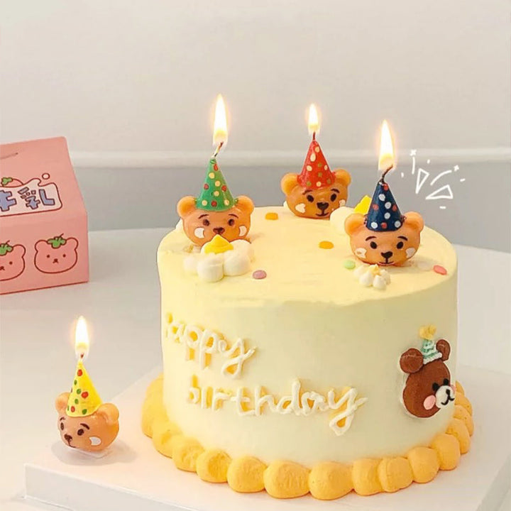 Bear with Hats Cute Birthday Candles Cake Decor