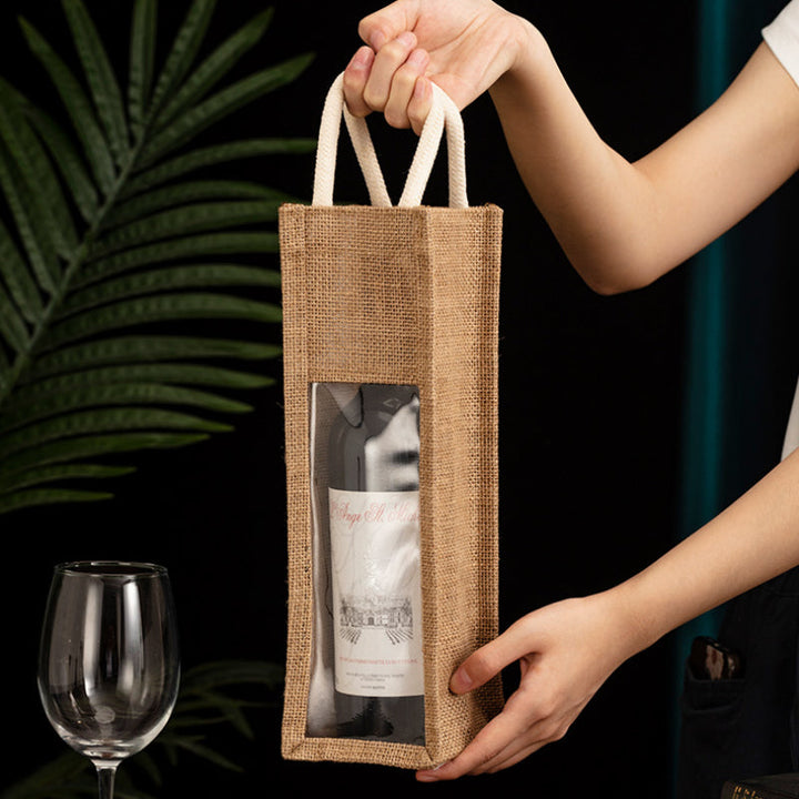 Burlap Wine Gift Bags with Window