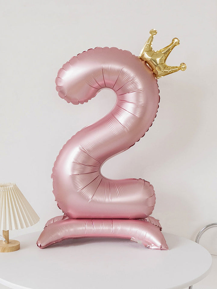 40 Inch Pink Standing Number Balloons with Crown